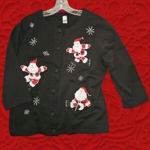 Thomas & Olivia Festive Black Cardigan with Santa Design
